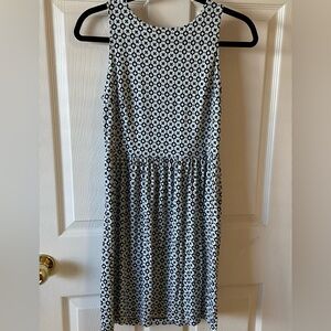 LOFT Black & White with Light Blue Patterned Dress Size Small Petite